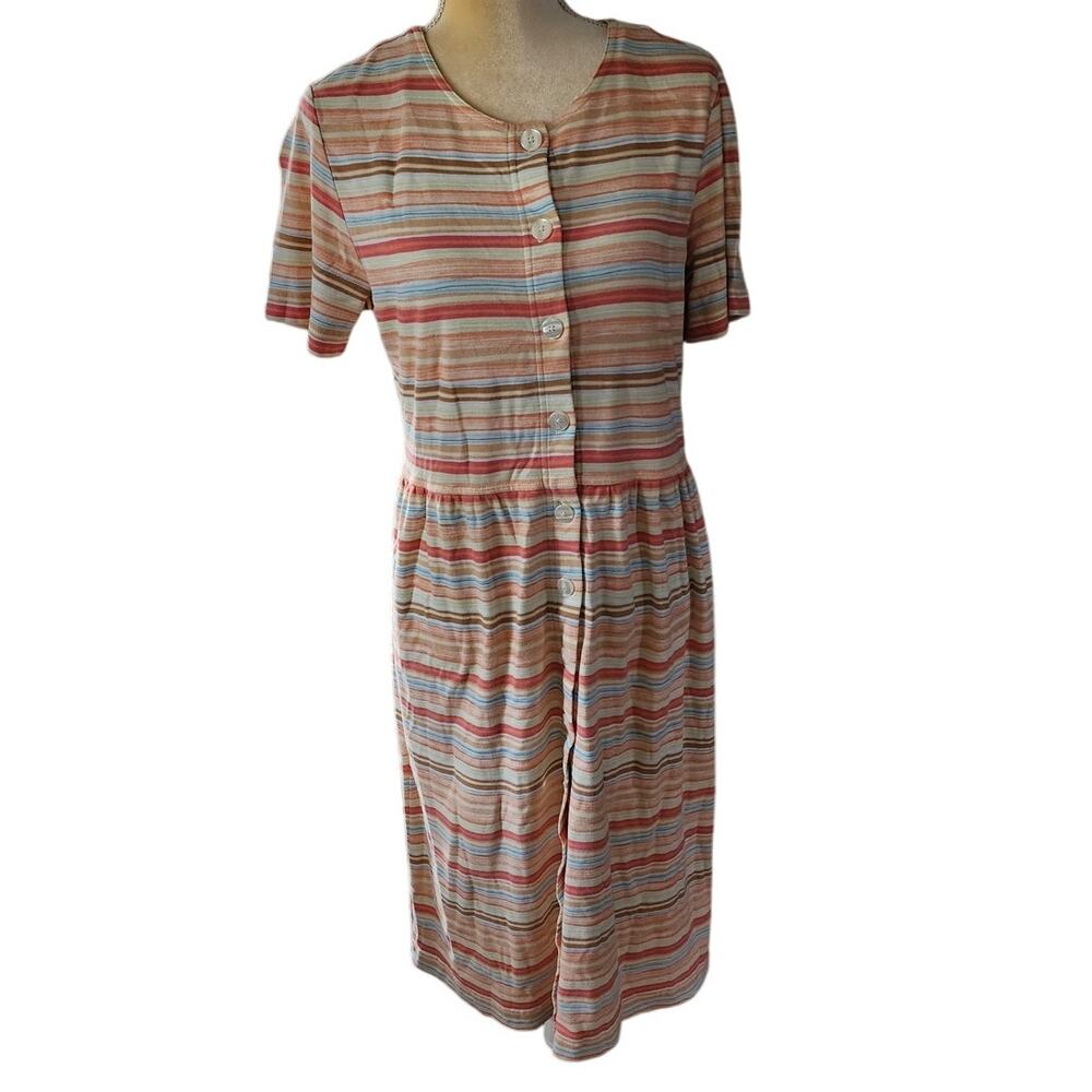 Talbots Petites Blue Orange Striped Button Up Short Sleeve Size Medium